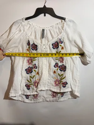 Anthropologie Embroidered Puff Sleeve Swing Floral Blouse Boho Cotton Top Size M thumbnail 6
