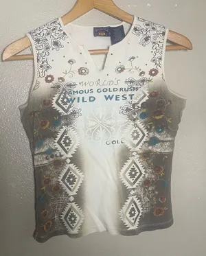 Vintage Route 66 White Tank Top with Brown Ombre‎ 2000s size small stretch thumbnail 1