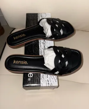 Kensie brand flat sandals feature a black braided design and a square toe. thumbnail 3