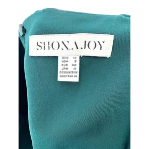 Shona Joy Core Cocktail Draped Midi Dress Emerald Green Wedding Guest Size 8 US thumbnail 8