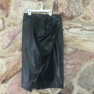 Commense Pleated Split PU Leather Skirt size L Black Size L thumbnail 3