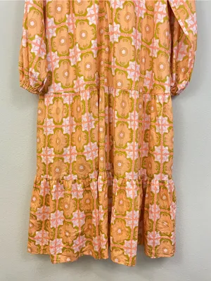 Ivy City Co Imogen Dress Orange Pink Floral Tie Neck Long Sleeve Maxi‎ Size XS thumbnail 4