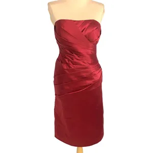 Glam Strapless Red Satin Pleated Cocktail Dress Corset Back M Hoco Bridesmaid thumbnail 2