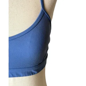 OFFLINE by Aerie Sports Bra Women Small Blue Ribbed Strappy Back Athleisure thumbnail 5