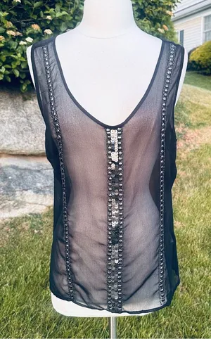 Ecote Sheer black tank with metallic beads and sequins thumbnail 1