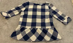 Women’s Southern Tide 3/4 sleeve Navy and White Gingham Peplum Top Size Medium thumbnail 1