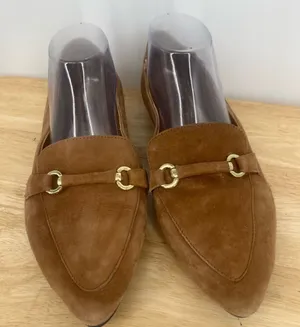 Hosis Brown Suede Loafers with Gold Accents thumbnail 1
