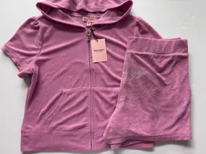 Juicy Couture Dewberry Pink Terry Rhinestone Hoodie Shorts Set NWT L Y2K thumbnail 1