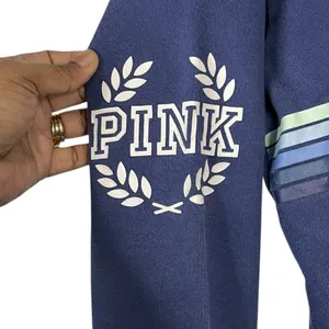 Victoria's Secret PINK Sweatshirt Navy Blue Striped Logo Pullover - Size Large thumbnail 3