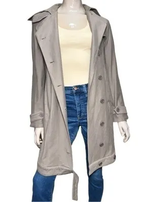 Harlow Vintage Y2K Women’s Size XS Tan Nude Beige Cotton Trench Coat Jacket thumbnail 3