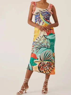 NWT Anthropologie Conditions Apply Ruffled Abstract Maxi Dress XS Retail $170.00 thumbnail 2