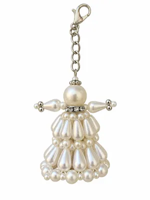 Artisan Keychain Doll Purse Charm 3.25” Handcrafted Ivory Pearl Beaded NEW thumbnail 3