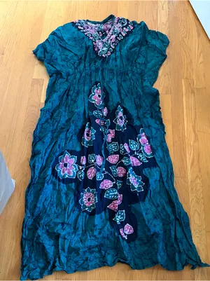 Vintage Green Pink Long Dress Size M thumbnail 1