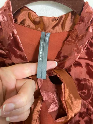 Anthropologie Rust Floral Velvet Tie-Neck Long Sleeve Peplum Blouse Size Medium thumbnail 4