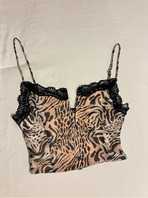Princess Polly Black & Tan Lace Trim Animal Cami thumbnail 2