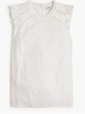 NWT J. Crew White Flutter-Sleeve Cotton Clip Top - Size: Large thumbnail 1