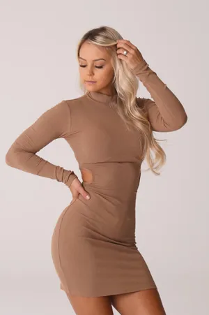 NVGTN Navi Mocha Ribbed Into You Midi Dress thumbnail 1