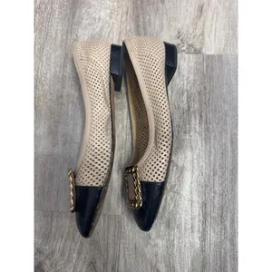 Stuart Weitzman Pan Nappa Chainolo flats Women Beige Black Gold Size‎ 8.5 thumbnail 4
