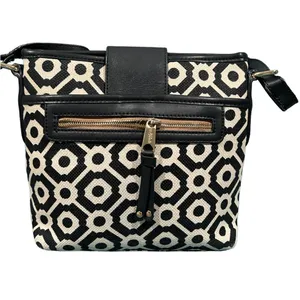 Spartina Convertible Crossbody Bag in Black/White Seagrass Fabric/leather trim thumbnail 3
