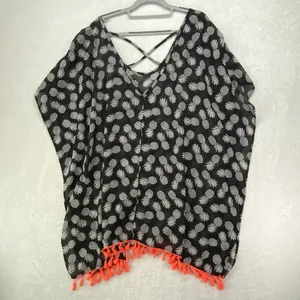 CoverUp Womens L Black & White Pineapple‎ Sheer top Swim Coverup no tag PTP 24" thumbnail 5
