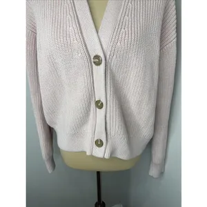 Quince Sweater Cardigan Womens M Pink 100% Organic Cotton V Neck Chunky Knit thumbnail 7