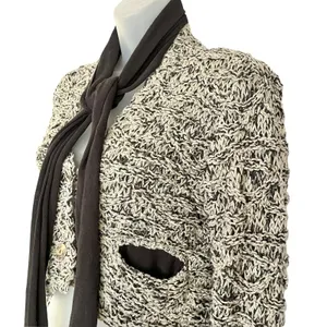 NWT Sarah Pacini Marled Avant Garde Open Knit Cropped Cardigan w/ Attached Scarf thumbnail 9