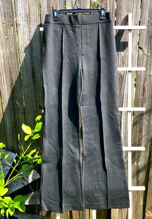SPANX Gray Pull on Perfect Flare Pants Stitched front crease size Large thumbnail 1