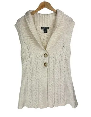 Eddie Bauer Cable Knit Sweater Vest Cardigan Sz Large Wool Blend Button Front thumbnail 1