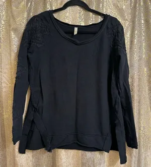 Free People Black Lace Outer Sunset Open Back Tunic Long Sleeve Top M thumbnail 1