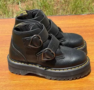 Dr. Martens Devon Heart Platform Boots Women US 7 Black Leather Double Strap thumbnail 1