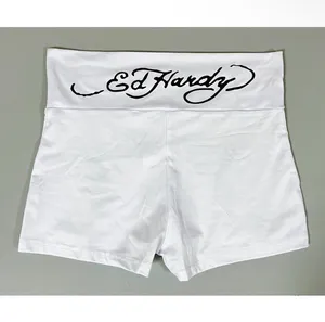 Ed Hardy White ‘Love Kills Slowly’ Skull Graphic Y2K Fold Over Shorts Bottoms Size S 🌹✨ thumbnail 4