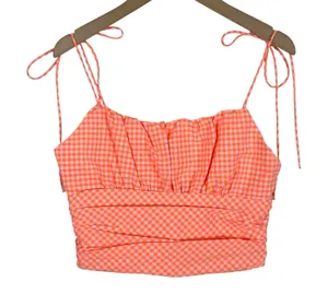 NWT Zara Orange and Pink Gingham Plaid Crop Top Size Medium thumbnail 1