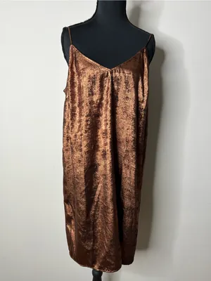 A New Day Metallic Copper Slip Dress Size Large Liquid Gold Party Shimmer thumbnail 2