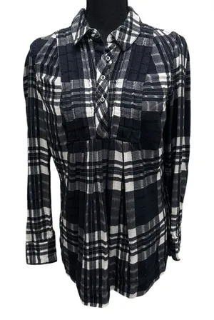 Free People Baby Blues Plaid Tunic Top Women's Size XS Babydoll Black White‎ thumbnail 1