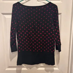 White House Black Market WHBM Black Red Polka Dot 3/4 Sleeve‎ Knit Top Large Mod thumbnail 5