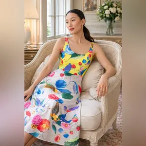 Tuckernuck Vivid Jardin Dominique Dress S Multi Yellow Floral Midi NWT thumbnail 2