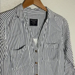 Abercrombie & Fitch Blue White Stripe Shirt Dress Pockets Preppy Beach Old Money thumbnail 3