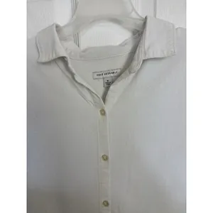 Free Assembly Linen Blend White Button Front Short Sleeve Top M Minimalist Boxy thumbnail 6