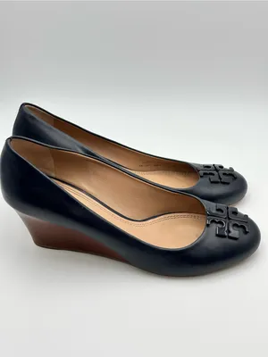 Tory Burch Navy Blue Leather Lowell 2 65mm Wedges size 8M thumbnail 2