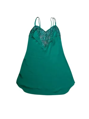 Vintage Victoria’s Secret 90s Emerald Green Satin Lace Slip Dress Coquette thumbnail 3