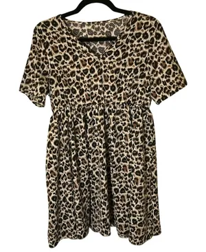 Cheetah Animal Print V-Neck Elastic Waist Mini Dress Medium Mob Wife Whimsygoth thumbnail 1