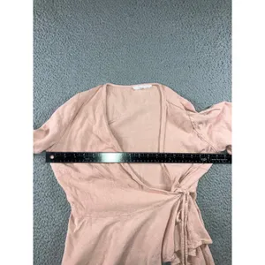 American Threads Wrap Top Peplum Women Large Pink Minimalist Side Tie Cotton thumbnail 10