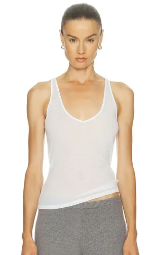 Skims Sheer Cotton V-neck Tank in White thumbnail 1