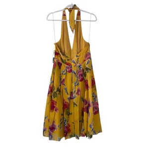 Adrianna Papell Size-10 Women's Midi Dress Halter‎ Yellow Floral Silk $160 thumbnail 2