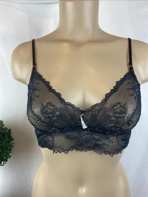 Elle Macpherson Black Sheer Lace Unlined Wire Free Bralette Bra M thumbnail 1