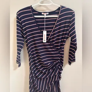NEW Anthropologie Sundry Fabian Faux Wrap‎ Striped Shirt Dress Women’s 1/S Navy thumbnail 7