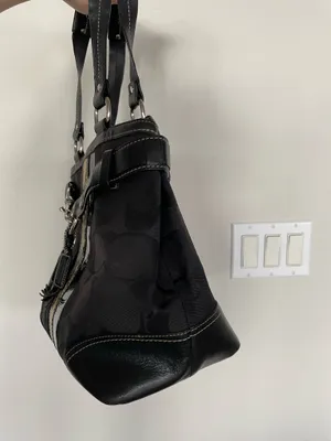 Vintage COACH HAMPTONS BLACK SIGNATURE C PYTHON STRIPE TOTE Big Logo thumbnail 8