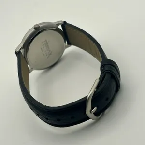 Momentum White Dial Black Leather Minimalist Watch Working New Battery thumbnail 5