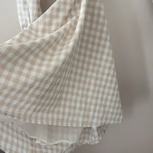 Petal & Pup‎ Beige Cut Out Gingham Dress 100% Cotton Mini Puff Sleeves Size 4 thumbnail 6