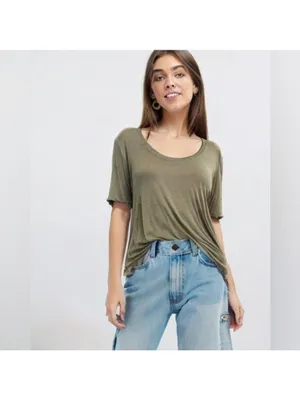 Free People Olive Green Asymmetrical Hem Relaxed Tee XS thumbnail 9